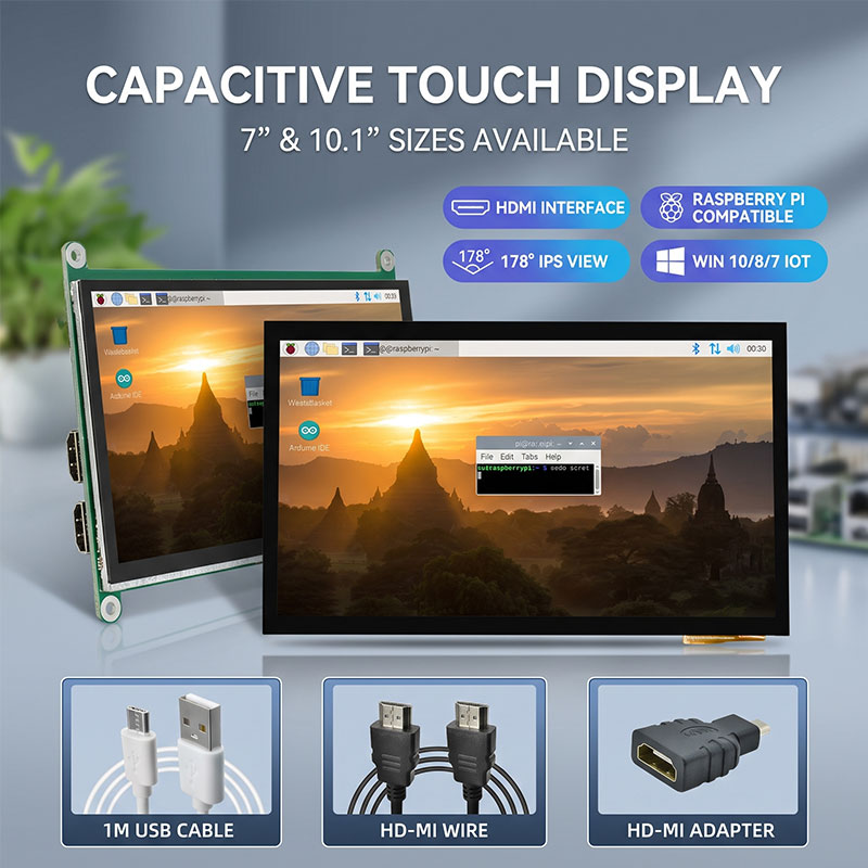Raspberry Pi 10.1 Inch Capacitive Touch Screen Ips - شاشة لمس IPS HDMI مقاس 7